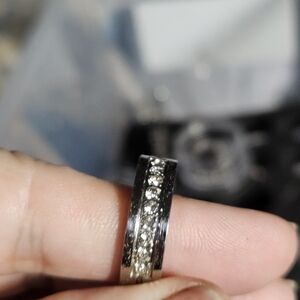 Silver Band Ring with Clear Stones
